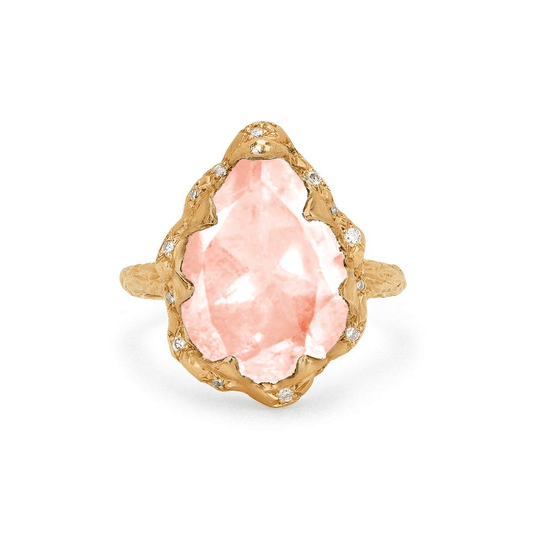 Queen Water Drop Morganite Ring with Sprinkled Diamonds Yellow Gold 3  by Logan Hollowell Jewelry