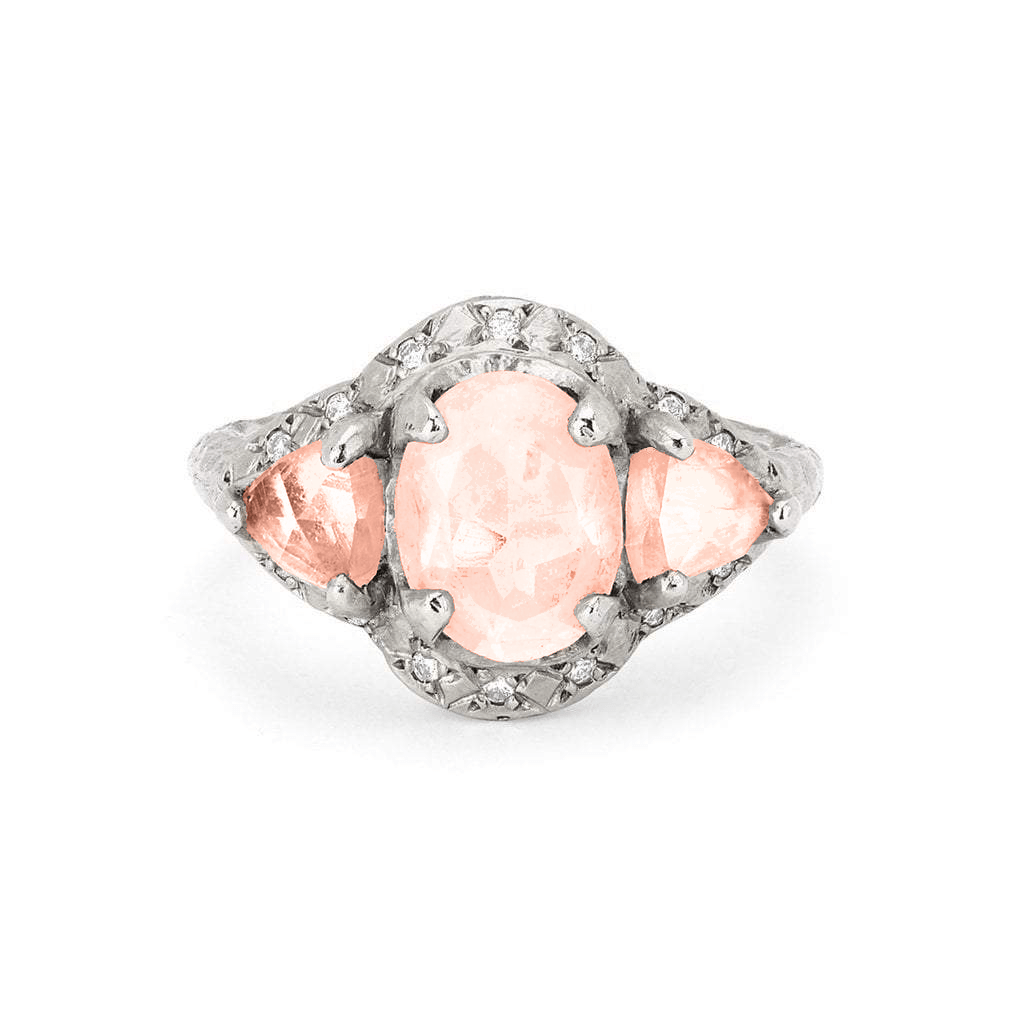 Triple Morganite Queen Ring White Gold 3 by Logan Hollowell Jewelry