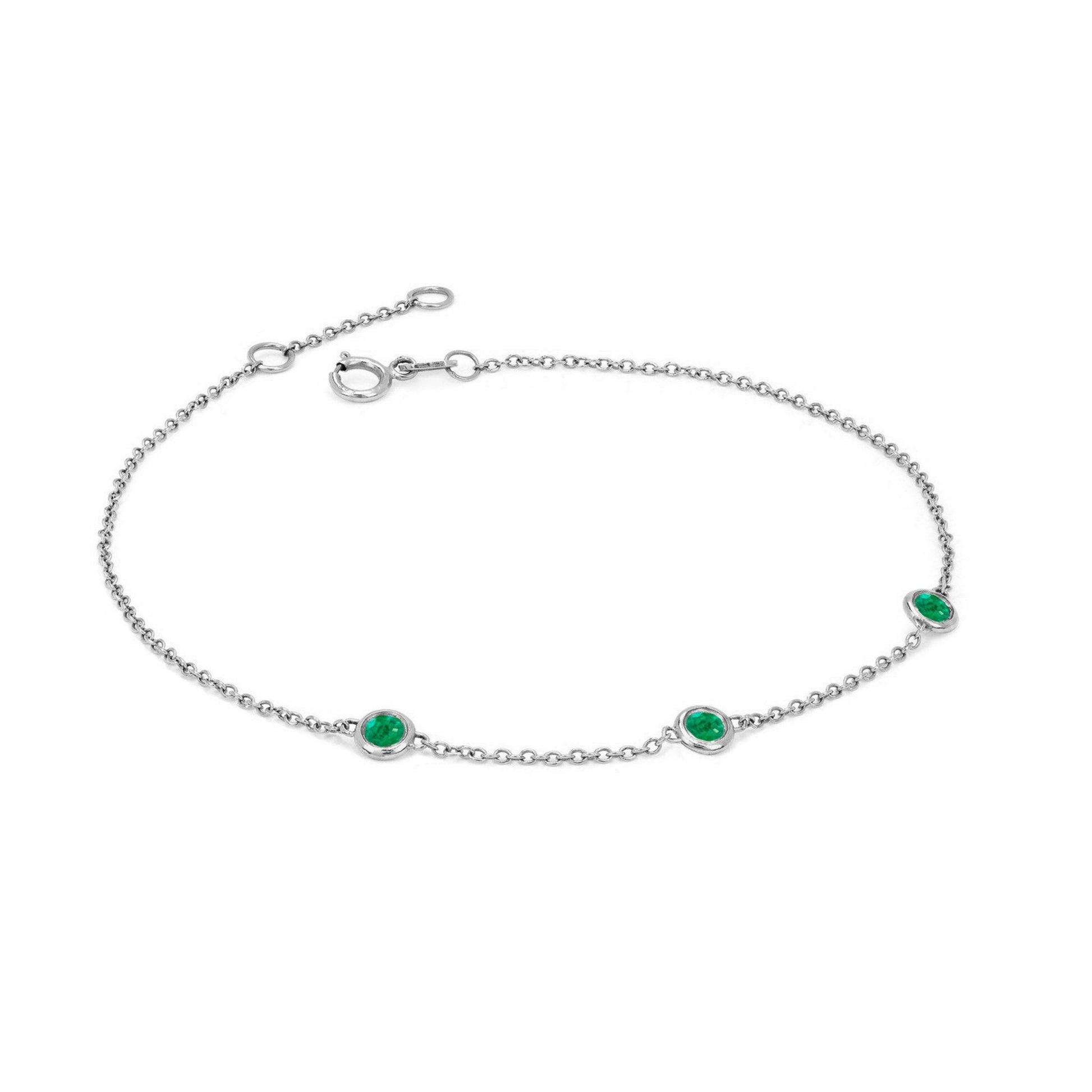 3 Emerald Orbit Bezel Bracelet White Gold   by Logan Hollowell Jewelry