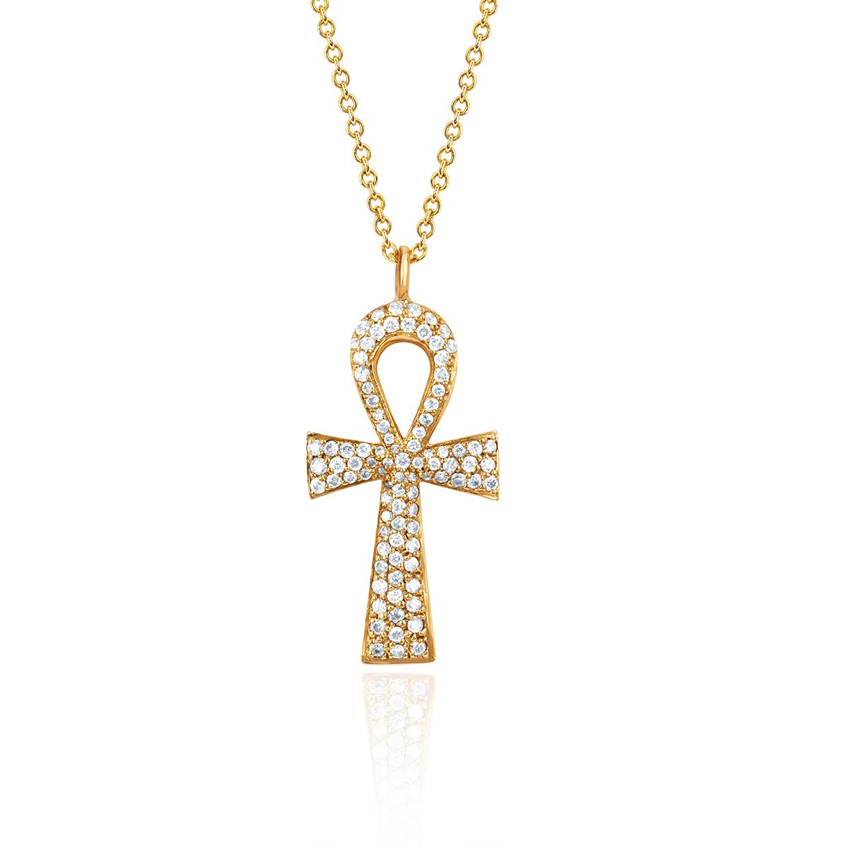 Eternal Ankh Full Pavé Necklace 18" Yellow Gold by Logan Hollowell Jewelry