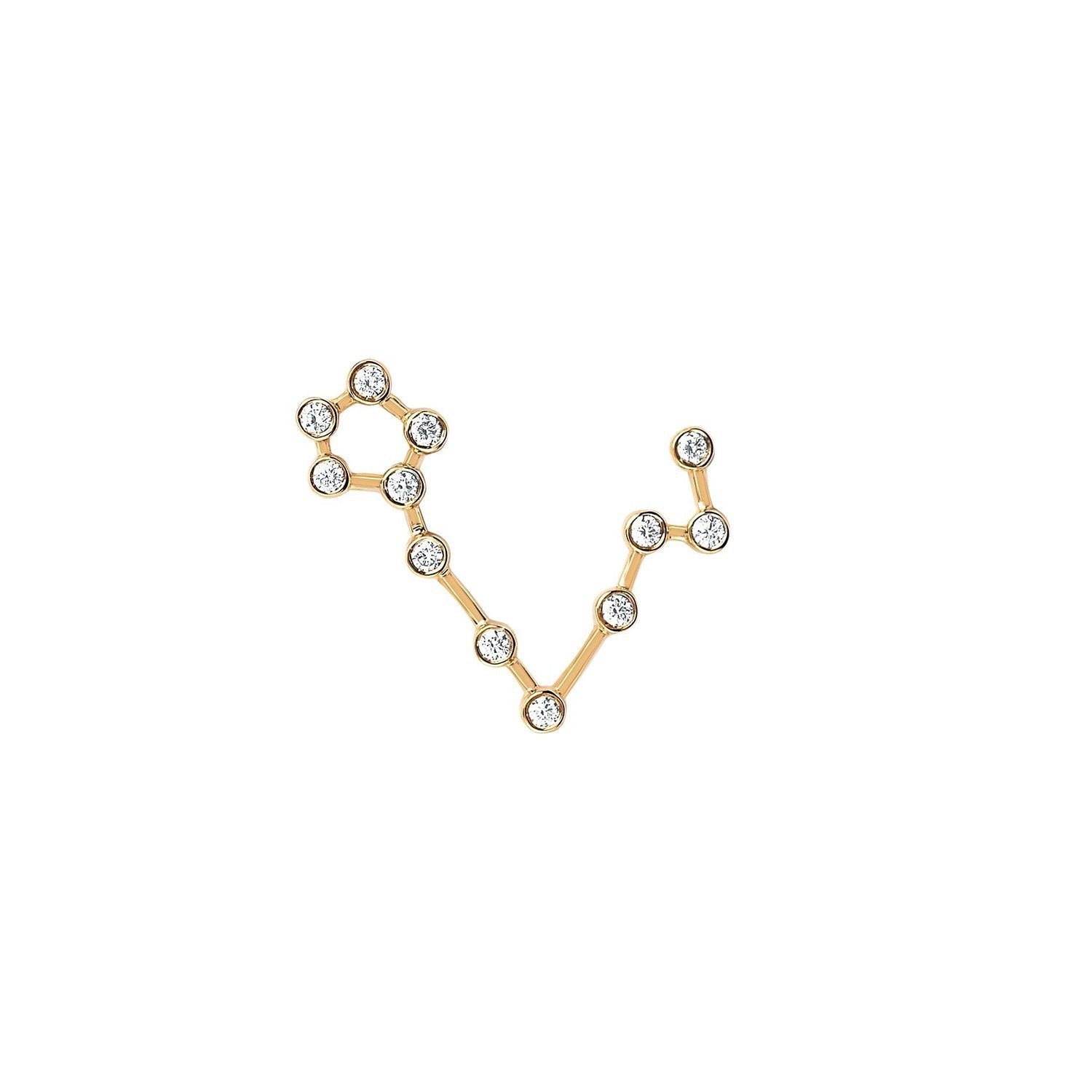 Petite Pisces Diamond Constellation Earrings Yellow Gold Single Left by Logan Hollowell Jewelry