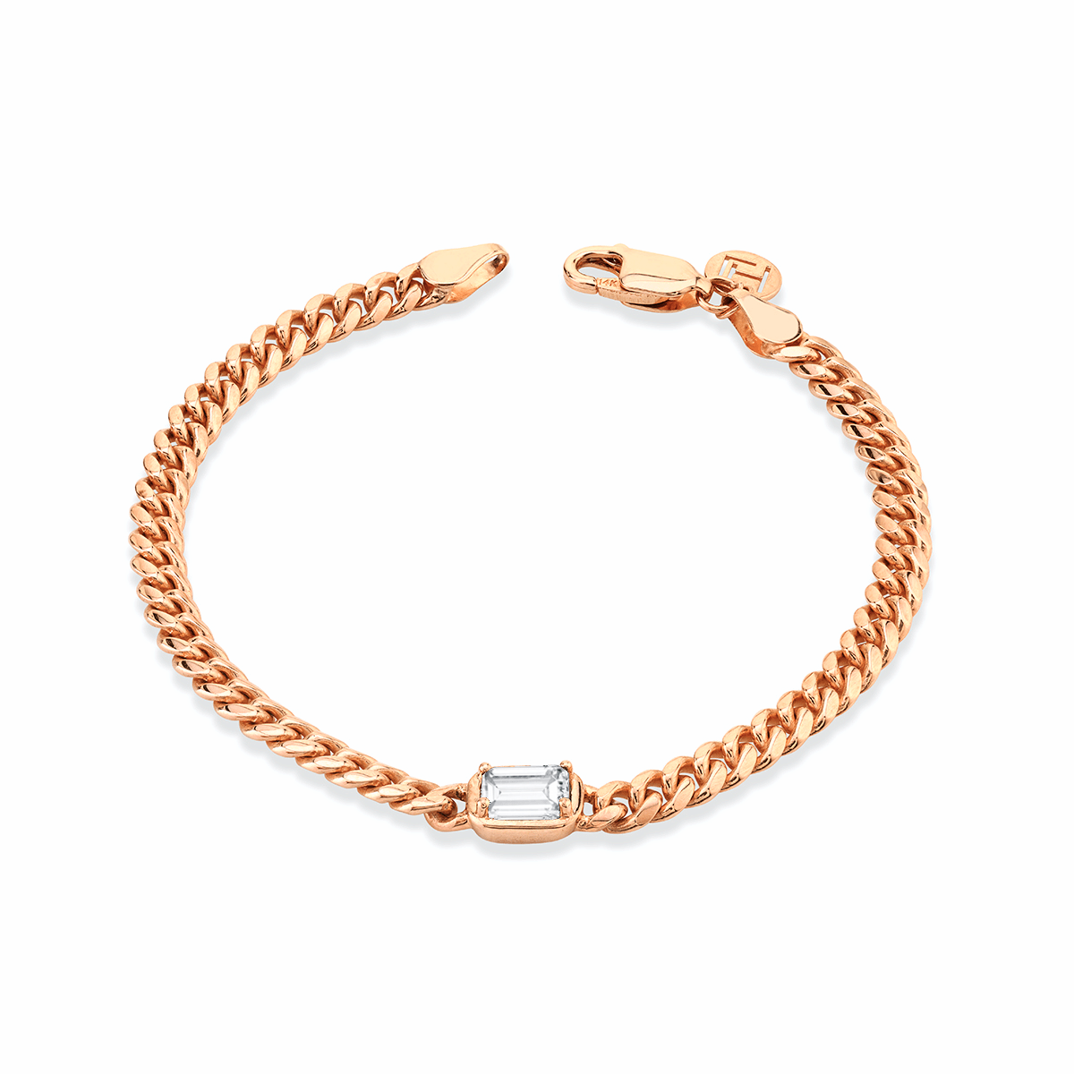 Emerald Cut Diamond Cuban Anklet Rose Gold by Logan Hollowell Jewelry