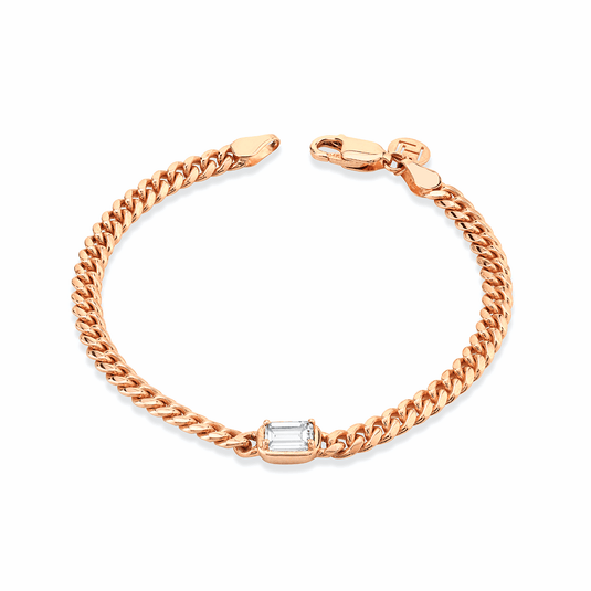Emerald Cut Diamond Cuban Anklet Rose Gold by Logan Hollowell Jewelry