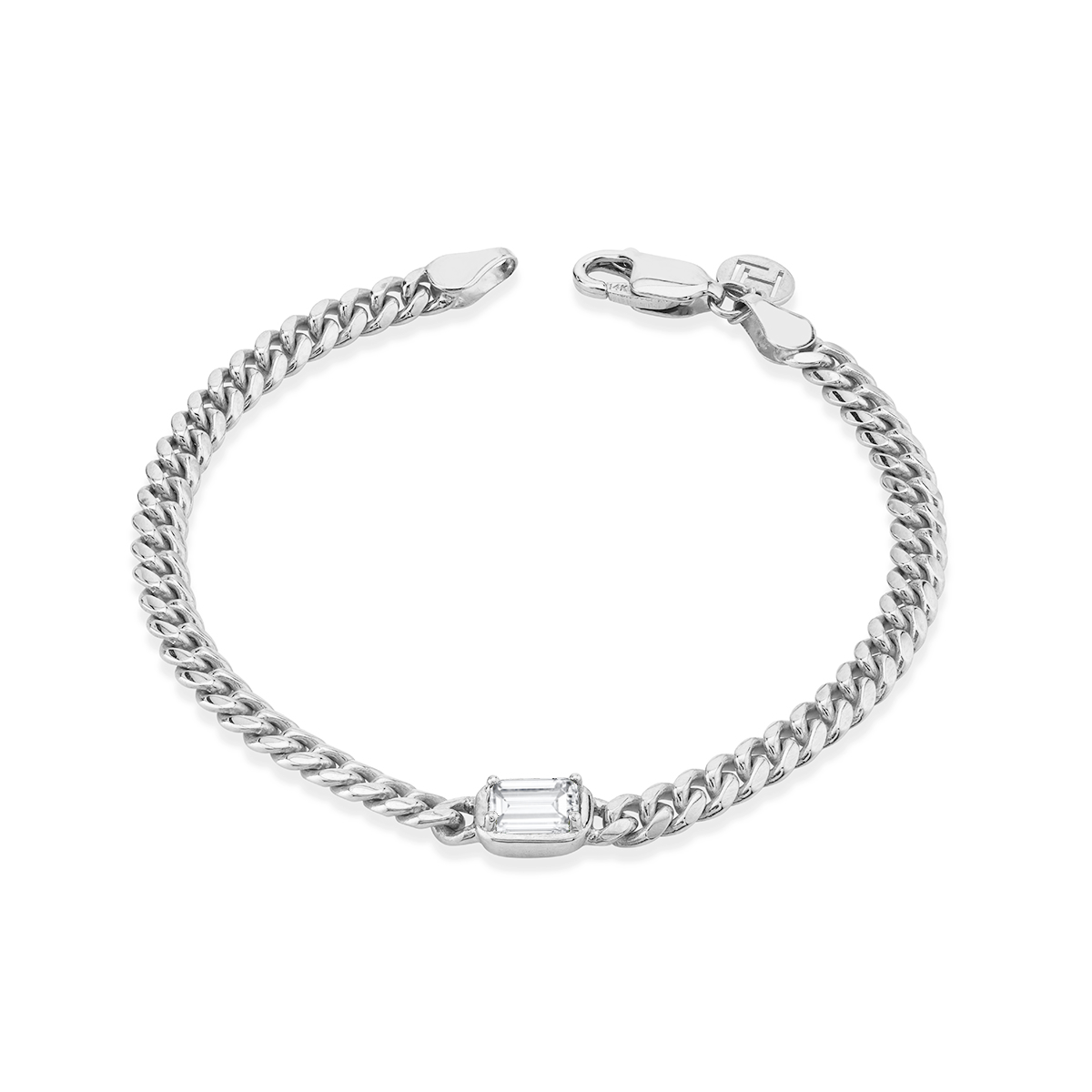 Emerald Cut Diamond Cuban Bracelet 6.5" White Gold by Logan Hollowell Jewelry