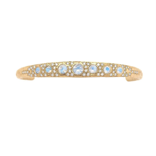 Queen Moonstone Cuff with Pavé Diamonds Yellow Gold   by Logan Hollowell Jewelry