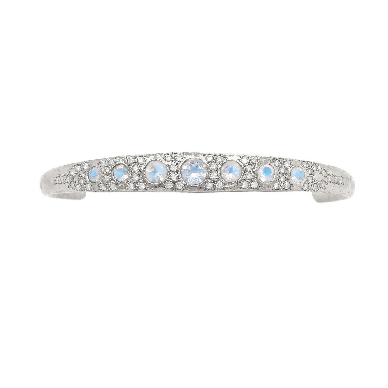 Queen Moonstone Cuff with Pavé Diamonds White Gold   by Logan Hollowell Jewelry