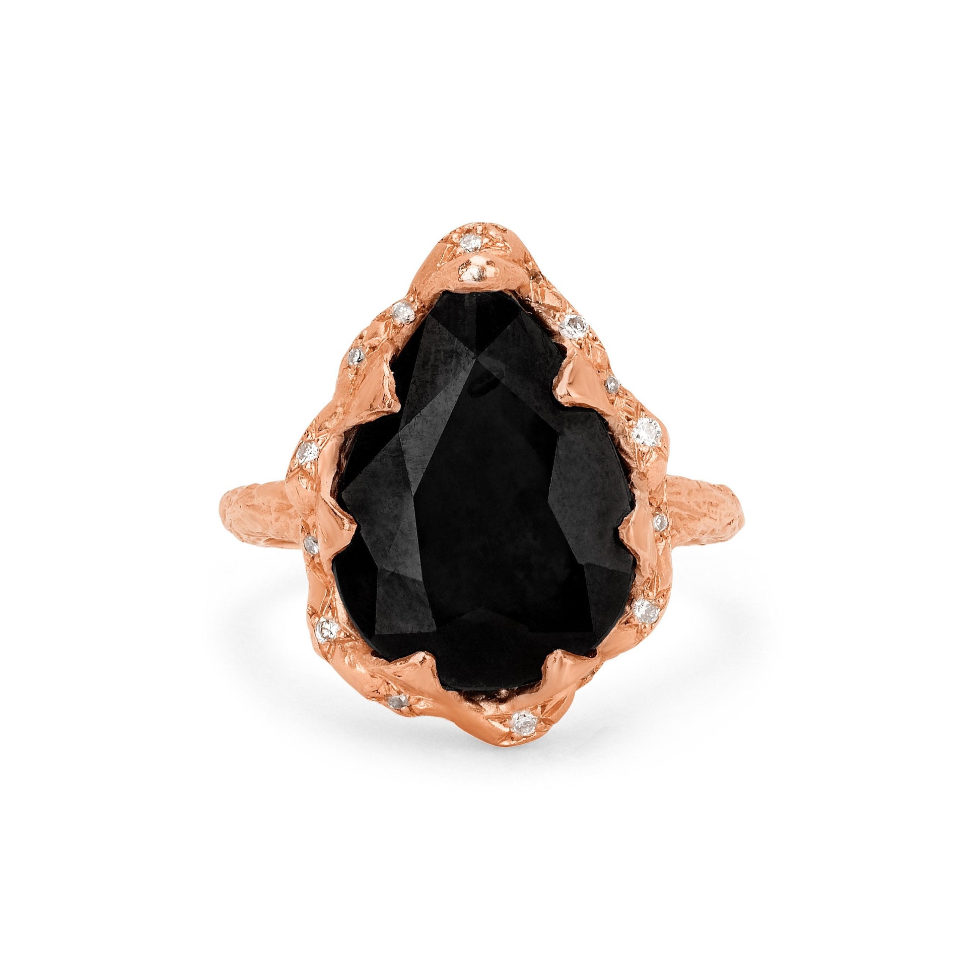 Queen Water Drop Onyx Ring with Sprinkled Diamonds Rose Gold 3 by Logan Hollowell Jewelry
