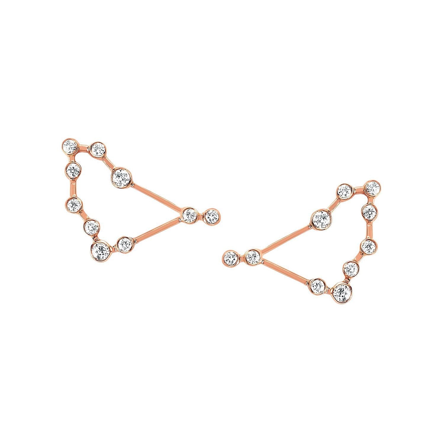 Petite Capricorn Diamond Constellation Studs Rose Gold Pair by Logan Hollowell Jewelry