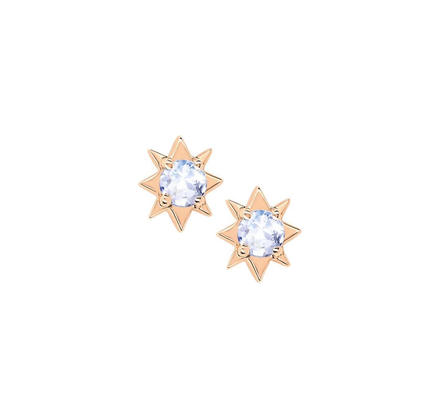 Mini North Star Moonstone Studs Rose Gold Pair  by Logan Hollowell Jewelry