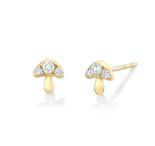 3 Diamond Mini Mushroom Stud Pair Yellow Gold  by Logan Hollowell Jewelry