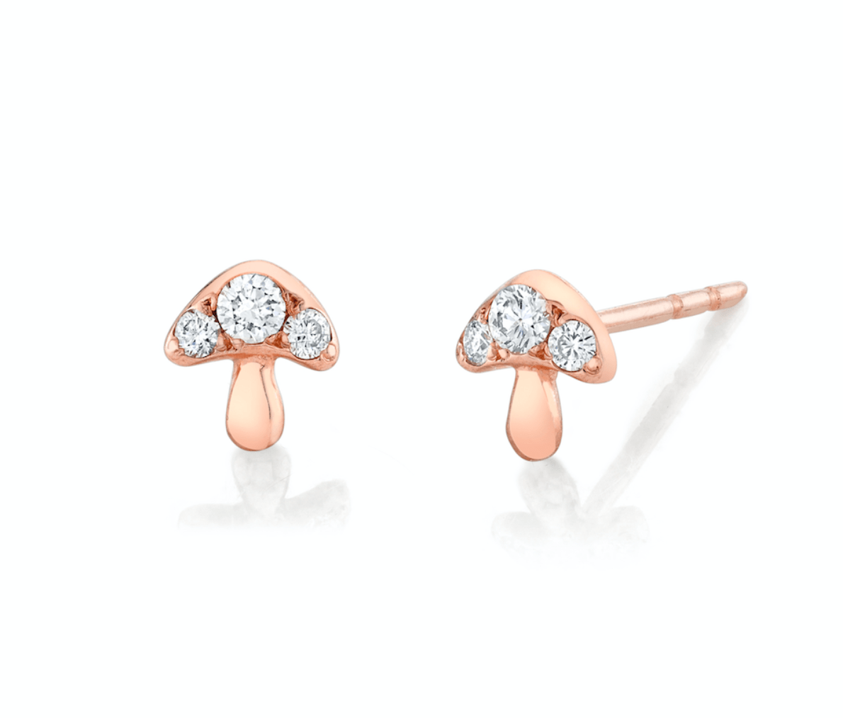 3 Diamond Mini Mushroom Stud Pair Rose Gold  by Logan Hollowell Jewelry