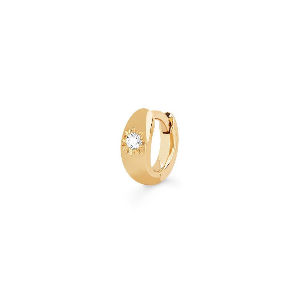 Single Star Set Rounded Diamond Huggies Yellow Gold Single  by Logan Hollowell Jewelry