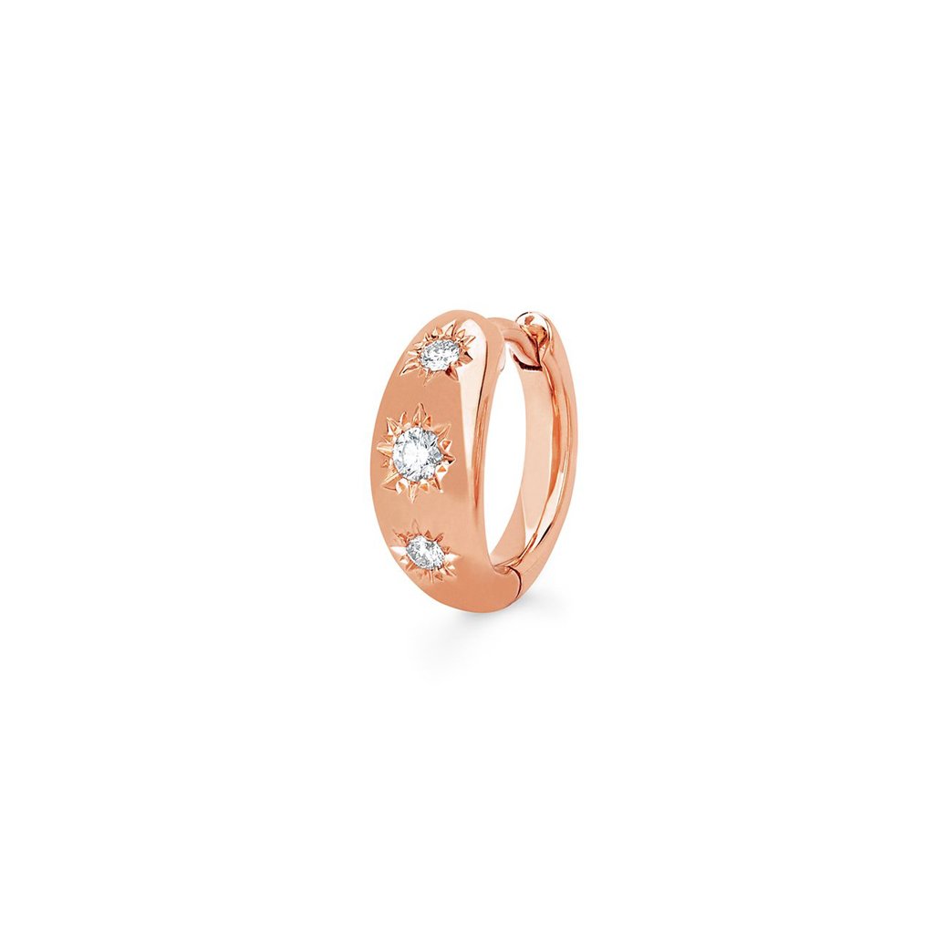 Three Star Set Rounded Diamond Huggies Rose Gold Single  by Logan Hollowell Jewelry