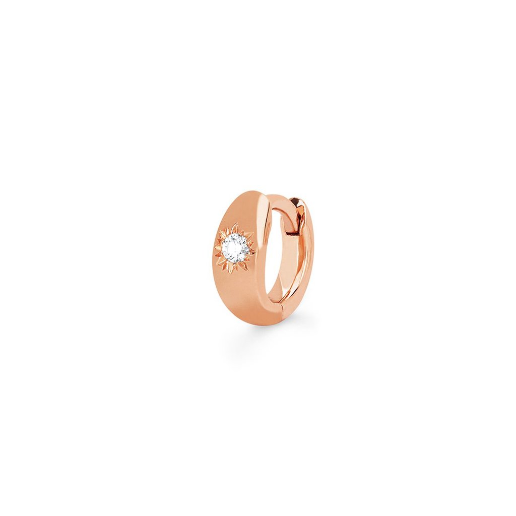 Single Star Set Rounded Diamond Huggies Rose Gold Single  by Logan Hollowell Jewelry