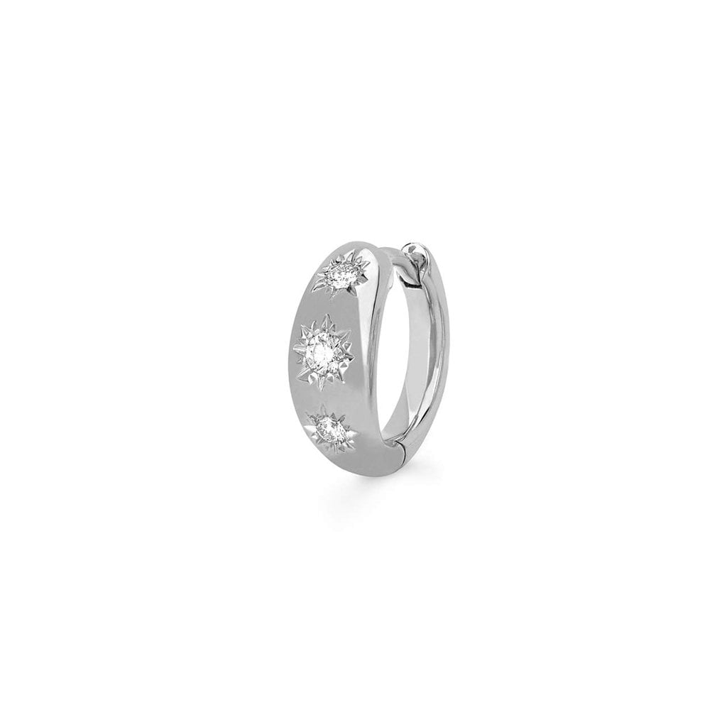 Three Star Set Rounded Diamond Huggies White Gold Single  by Logan Hollowell Jewelry