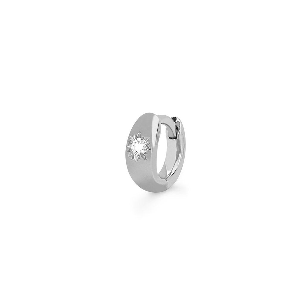 Single Star Set Rounded Diamond Huggies White Gold Single  by Logan Hollowell Jewelry