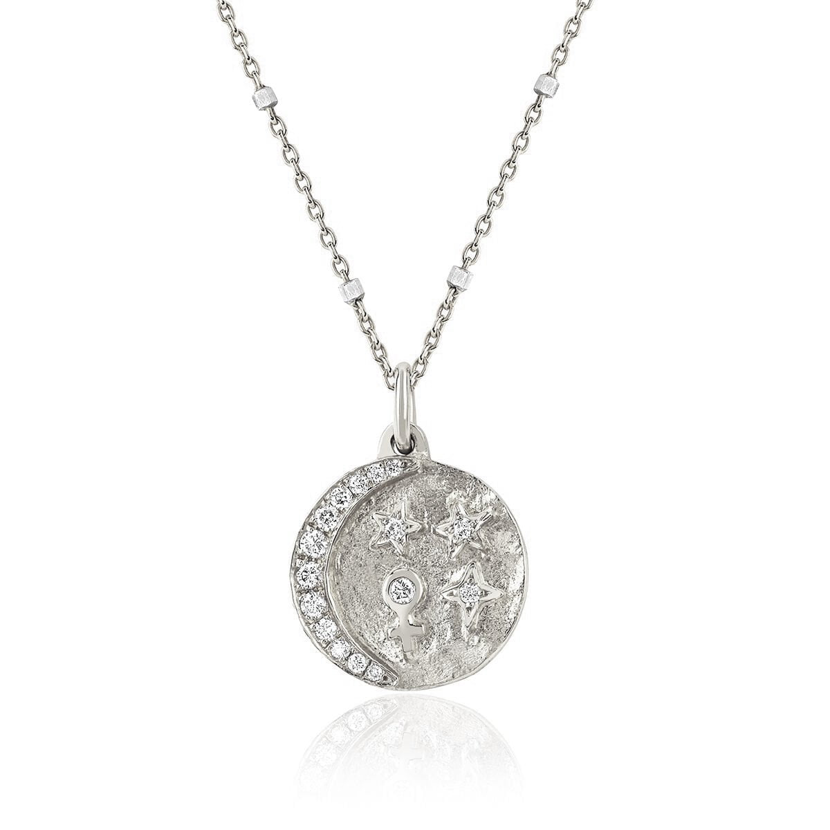 Petite Divine Feminine Alchemy Coin Necklace White Gold 16" by Logan Hollowell Jewelry