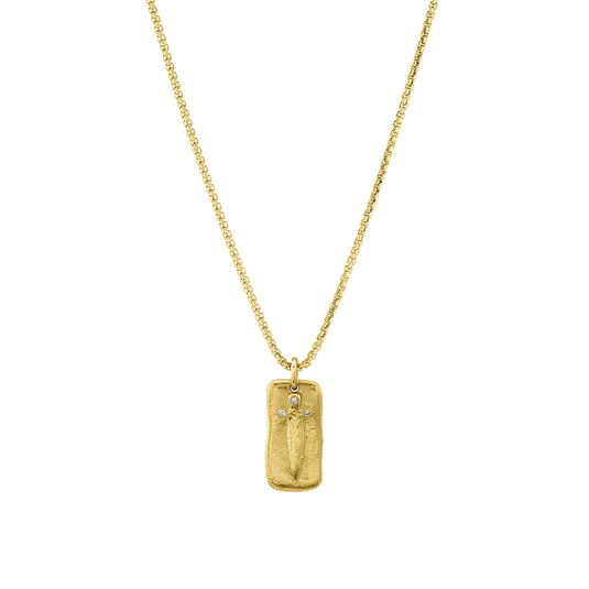 Sword Plate Necklace Yellow Gold 18" by Logan Hollowell Jewelry