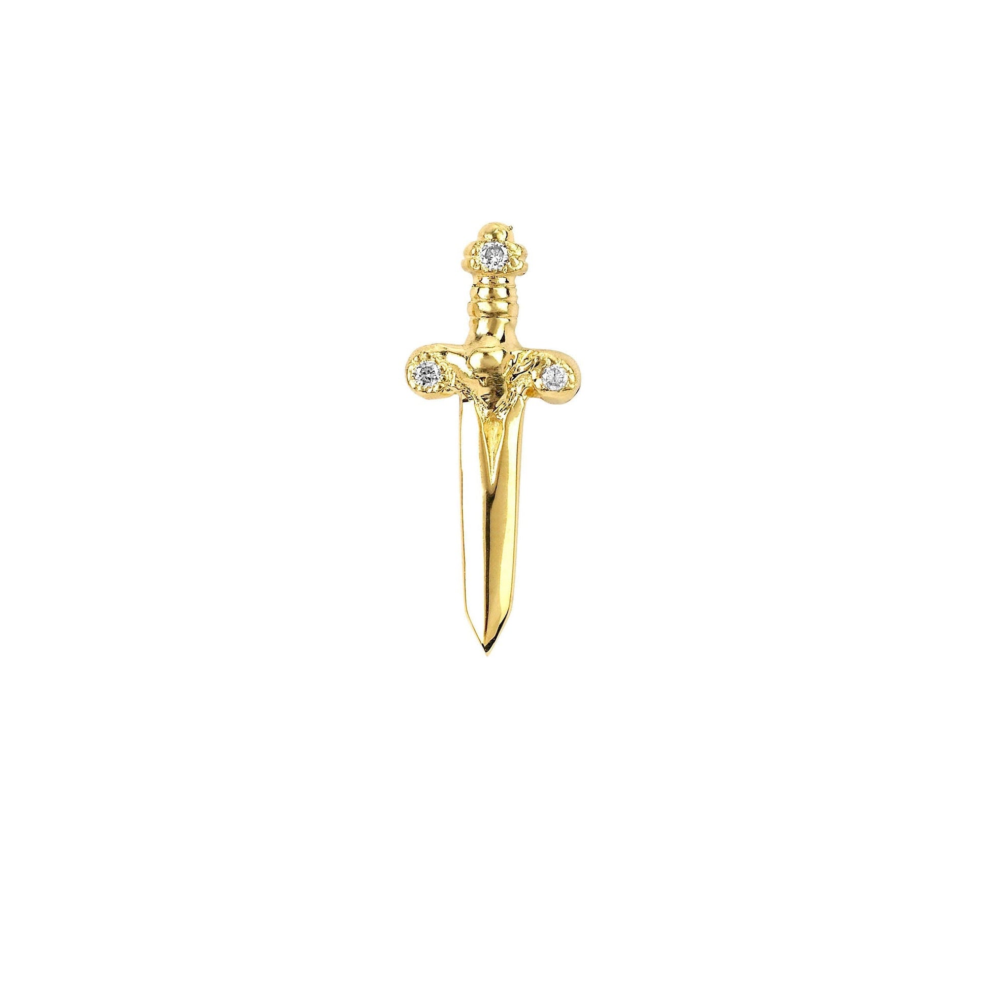 Dagger Stud with Diamonds | Ready to Ship Yellow Gold Single by Logan Hollowell Jewelry