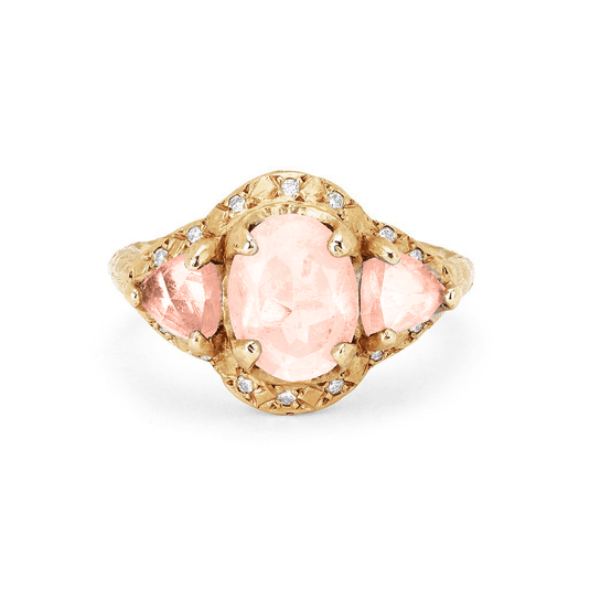 Triple Morganite Queen Ring Yellow Gold 3 by Logan Hollowell Jewelry