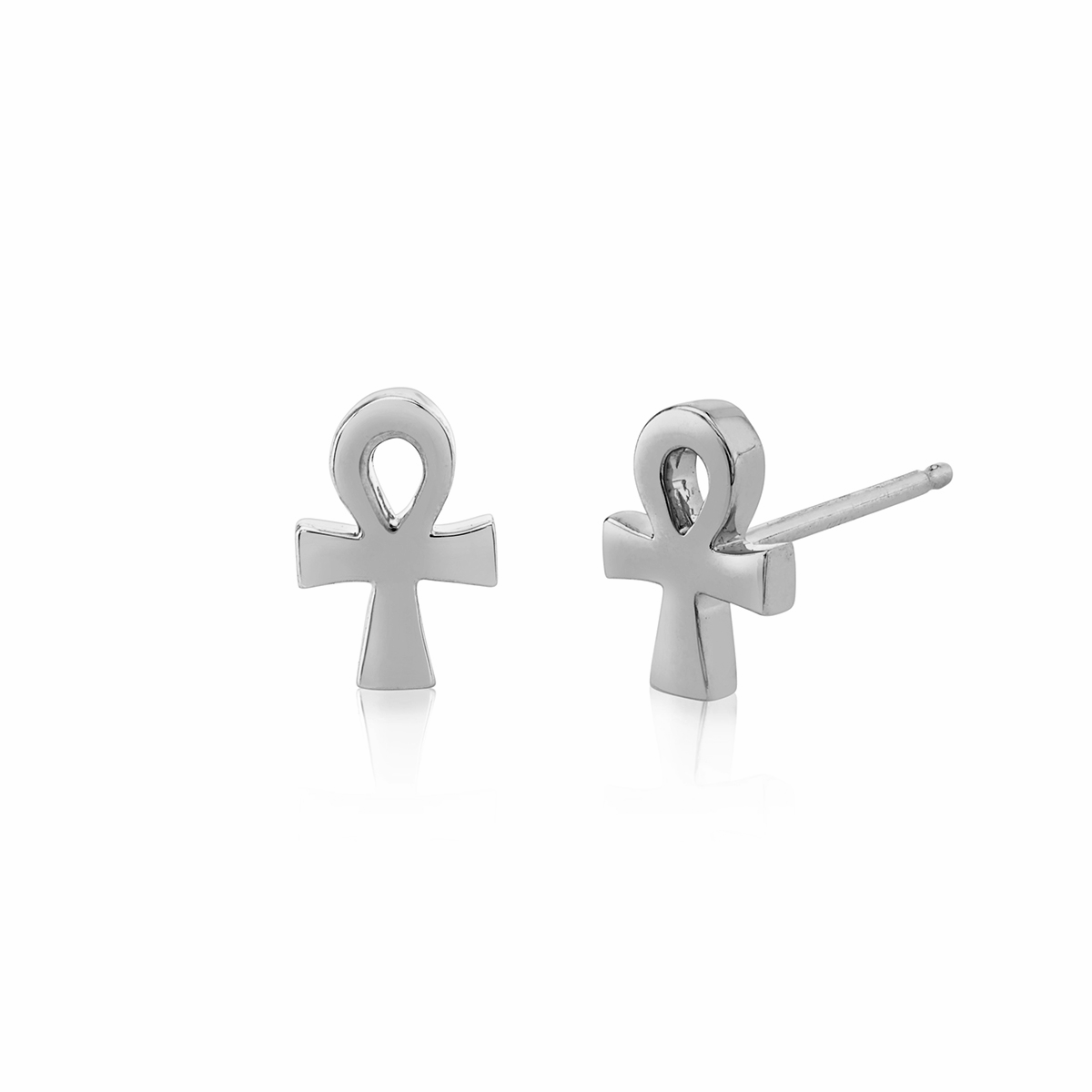 Mini Ankh Studs Pair White Gold by Logan Hollowell Jewelry