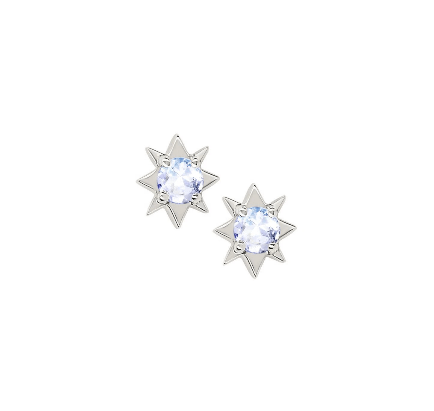 Mini North Star Moonstone Studs White Gold Pair  by Logan Hollowell Jewelry