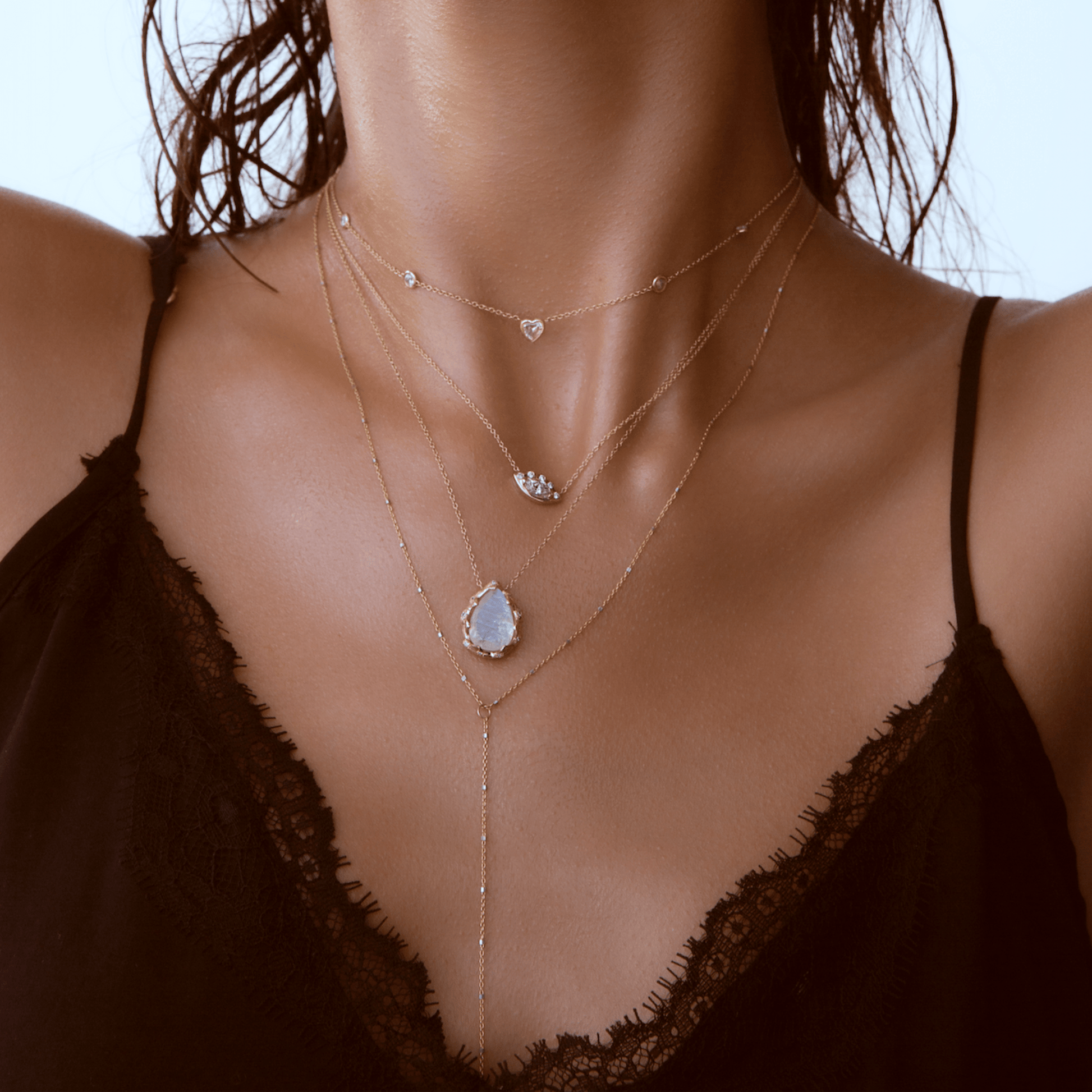 5 or 7 Diamond Heart of Light Orbit Choker with Heart Center    by Logan Hollowell Jewelry