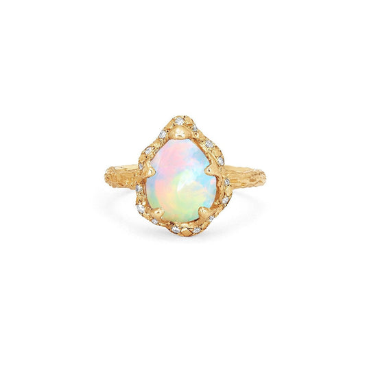 Baby Queen Water Drop White Opal Ring with Sprinkled Diamonds | Ready to Ship Yellow Gold 6.5 by Logan Hollowell Jewelry