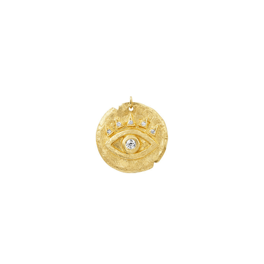 Diamond Baby Eye of Protection Coin Charm | Ready to Ship Yellow Gold by Logan Hollowell Jewelry