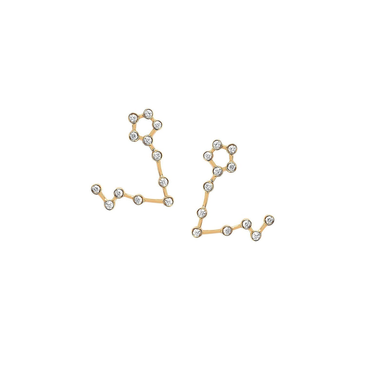 Petite Pisces Diamond Constellation Earrings Yellow Gold Pair by Logan Hollowell Jewelry