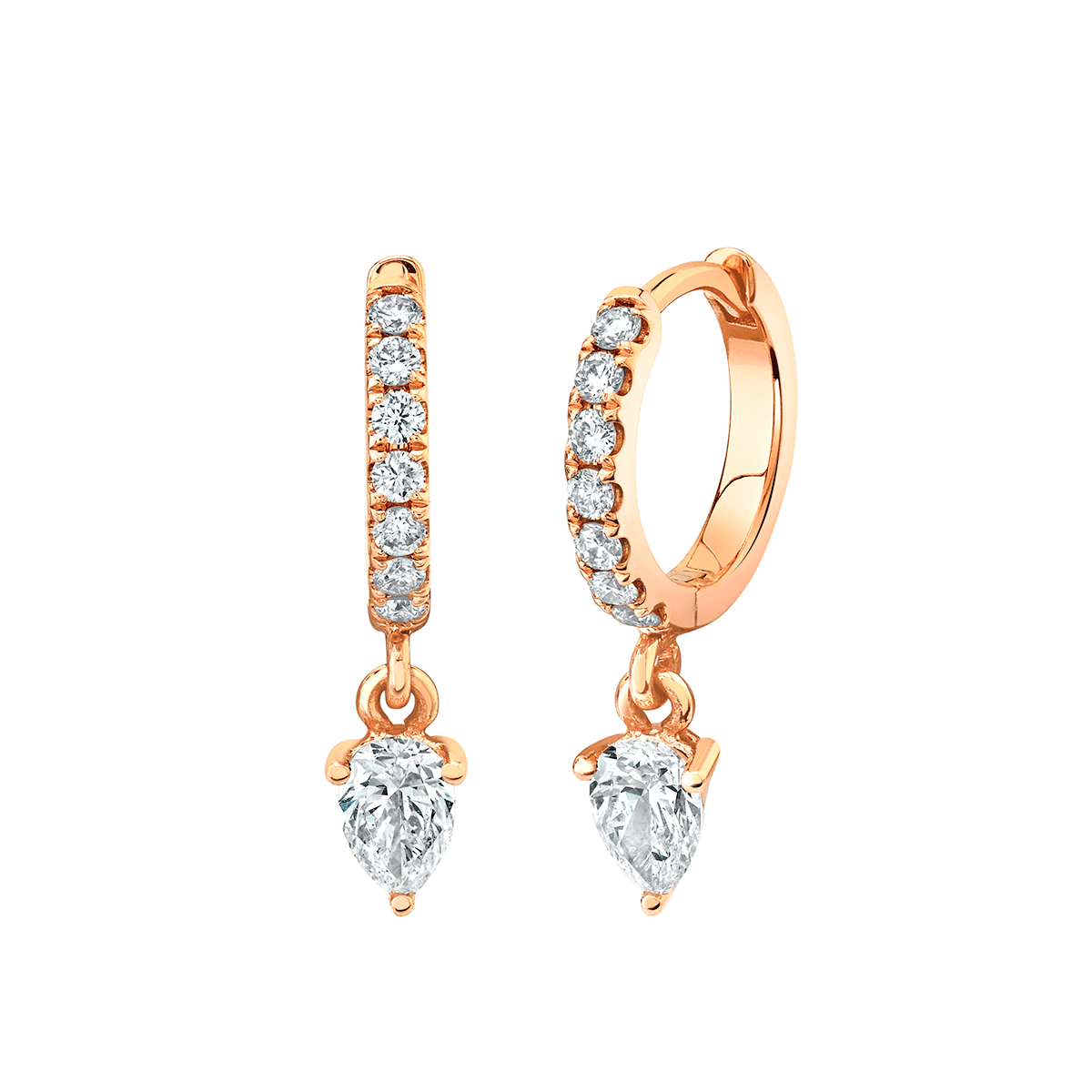 Diamond Water Drop Goddess Hoops Rose Gold Pair by Logan Hollowell Jewelry