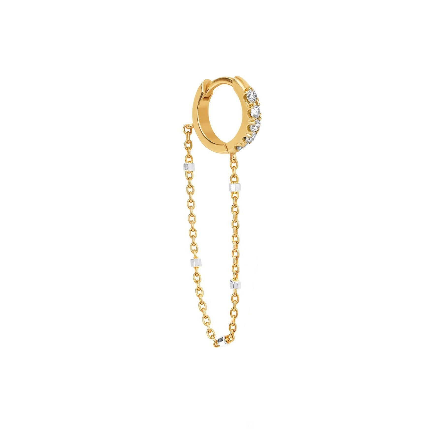 Diamond Mini Goddess Chain Earrings | Ready to Ship Yellow Gold Single by Logan Hollowell Jewelry