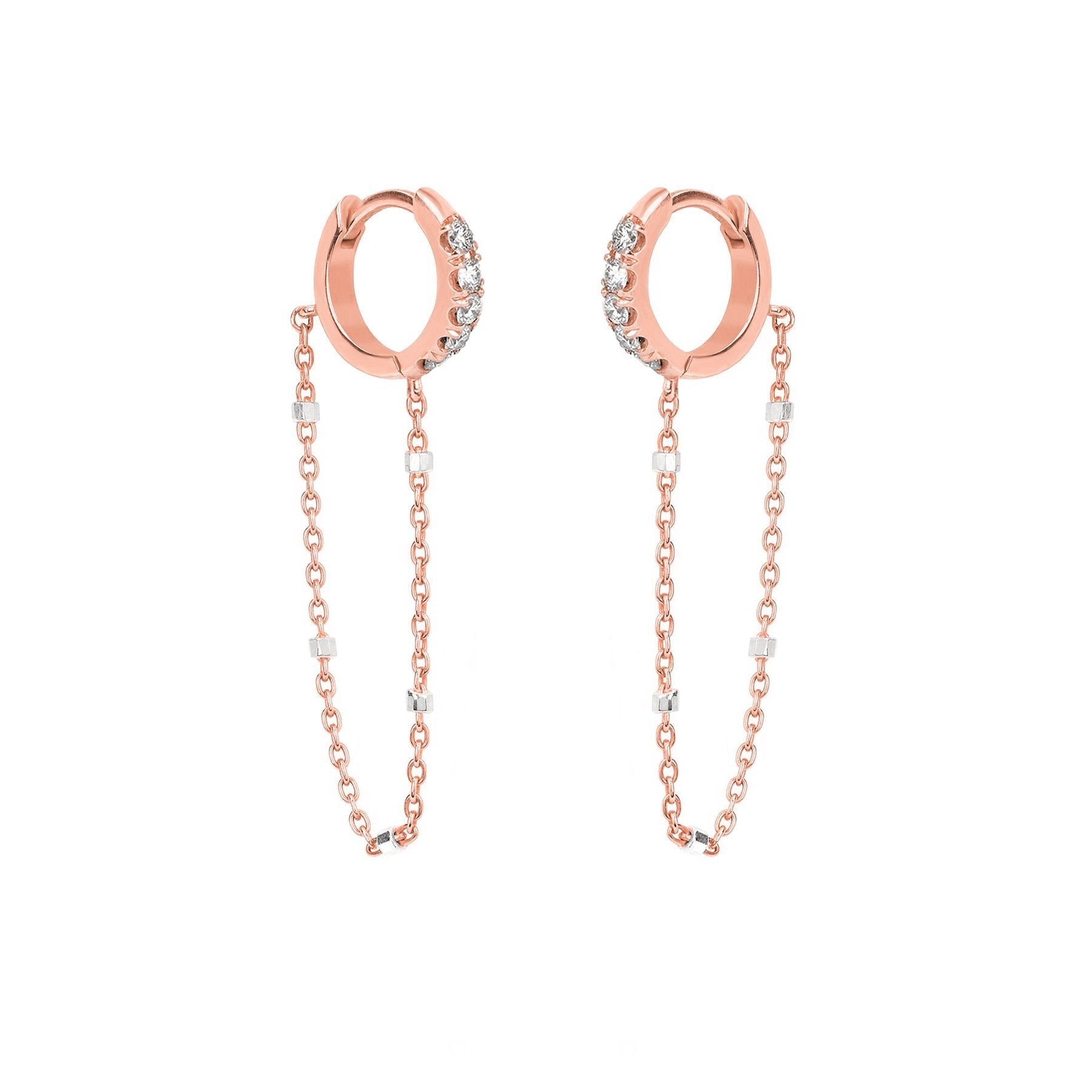 Diamond Mini Goddess Chain Earrings Rose Gold Pair  by Logan Hollowell Jewelry