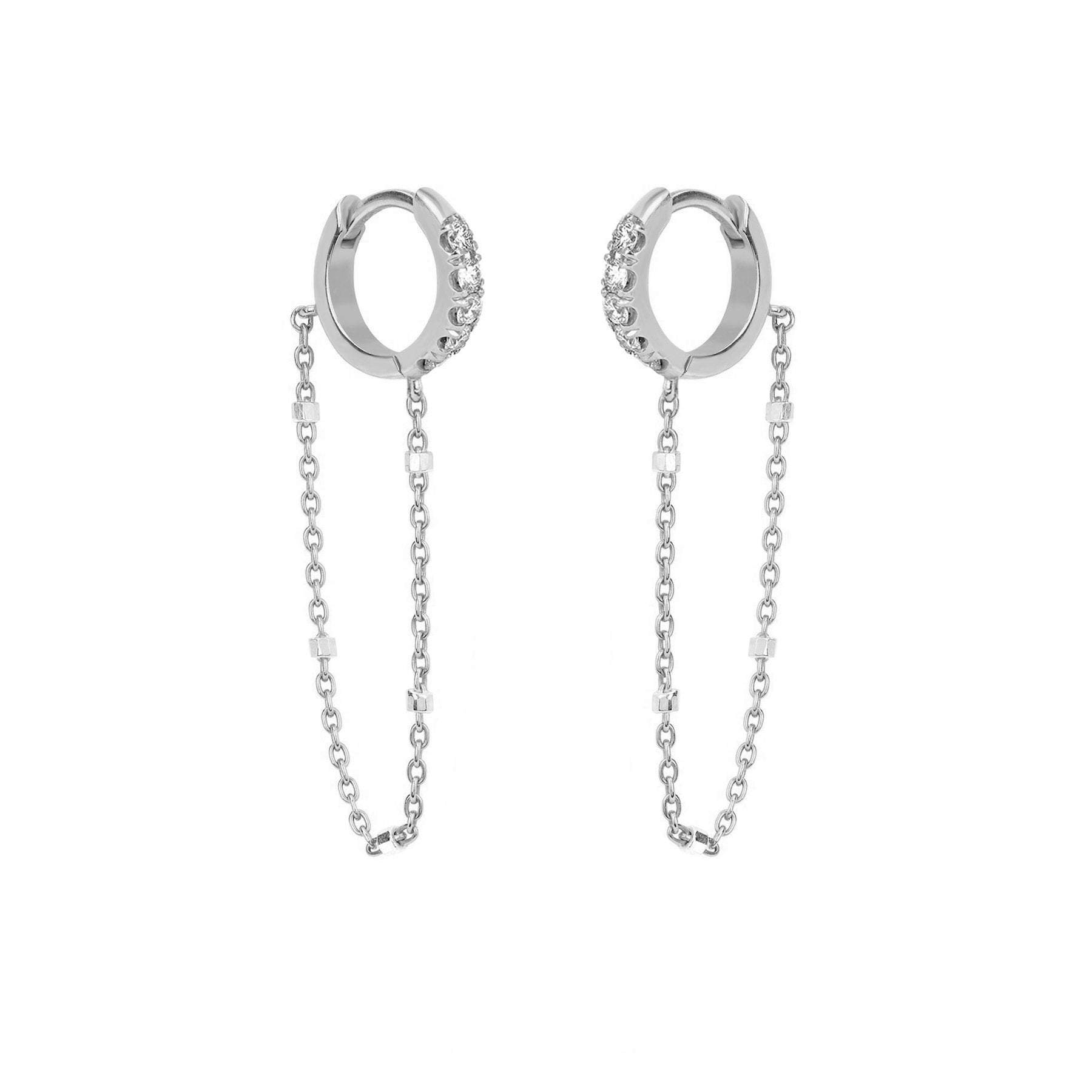 Diamond Mini Goddess Chain Earrings White Gold Pair  by Logan Hollowell Jewelry