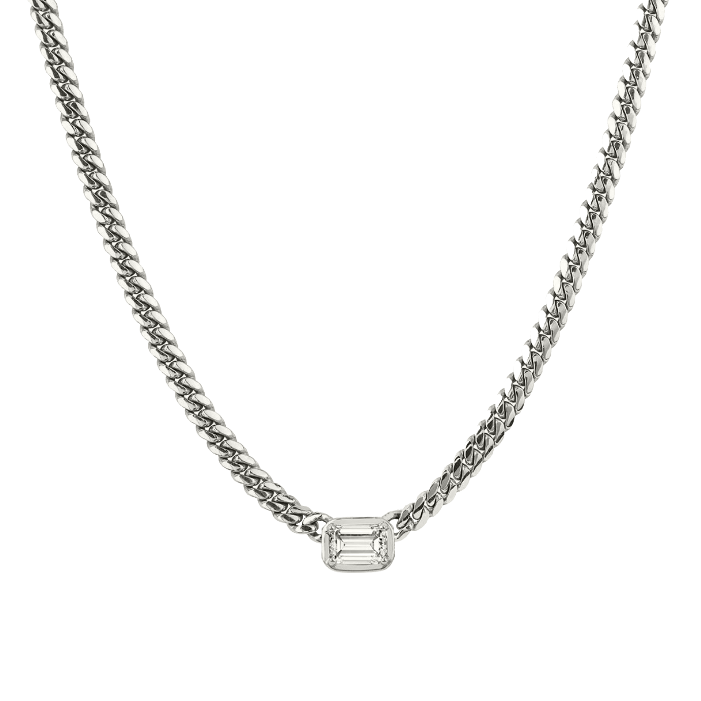 Emerald Cut Diamond Cuban Choker White Gold 14" by Logan Hollowell Jewelry