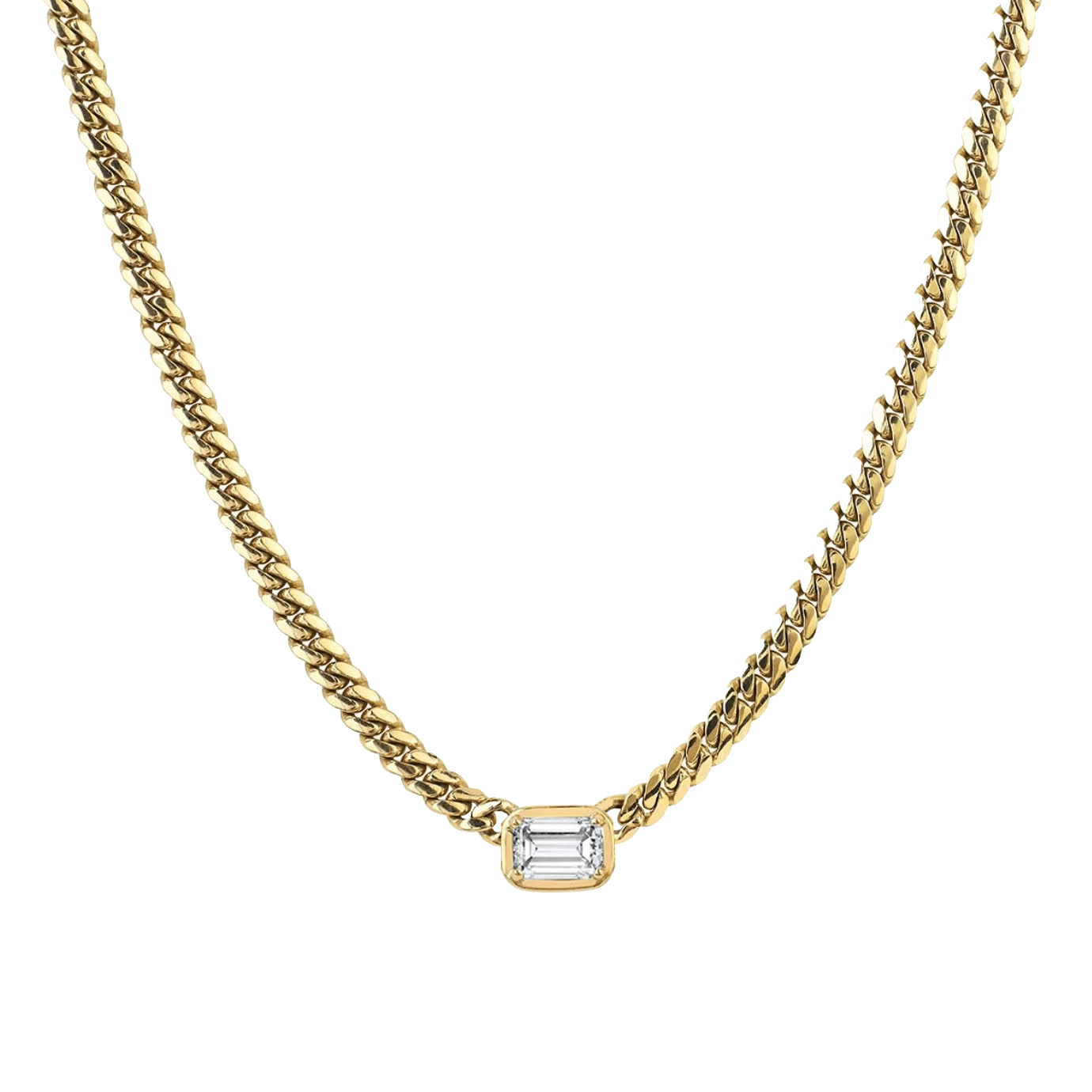 Emerald Cut Diamond Cuban Choker Yellow Gold 14" by Logan Hollowell Jewelry