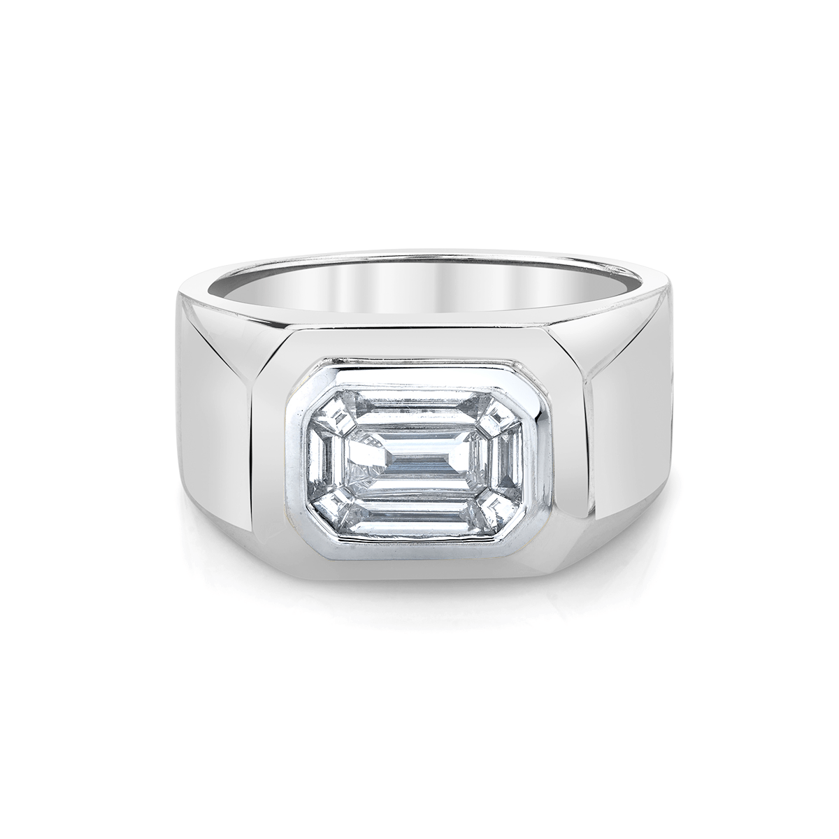 Signet Ring with Mosaic Diamond Center White Gold 3 by Logan Hollowell Jewelry