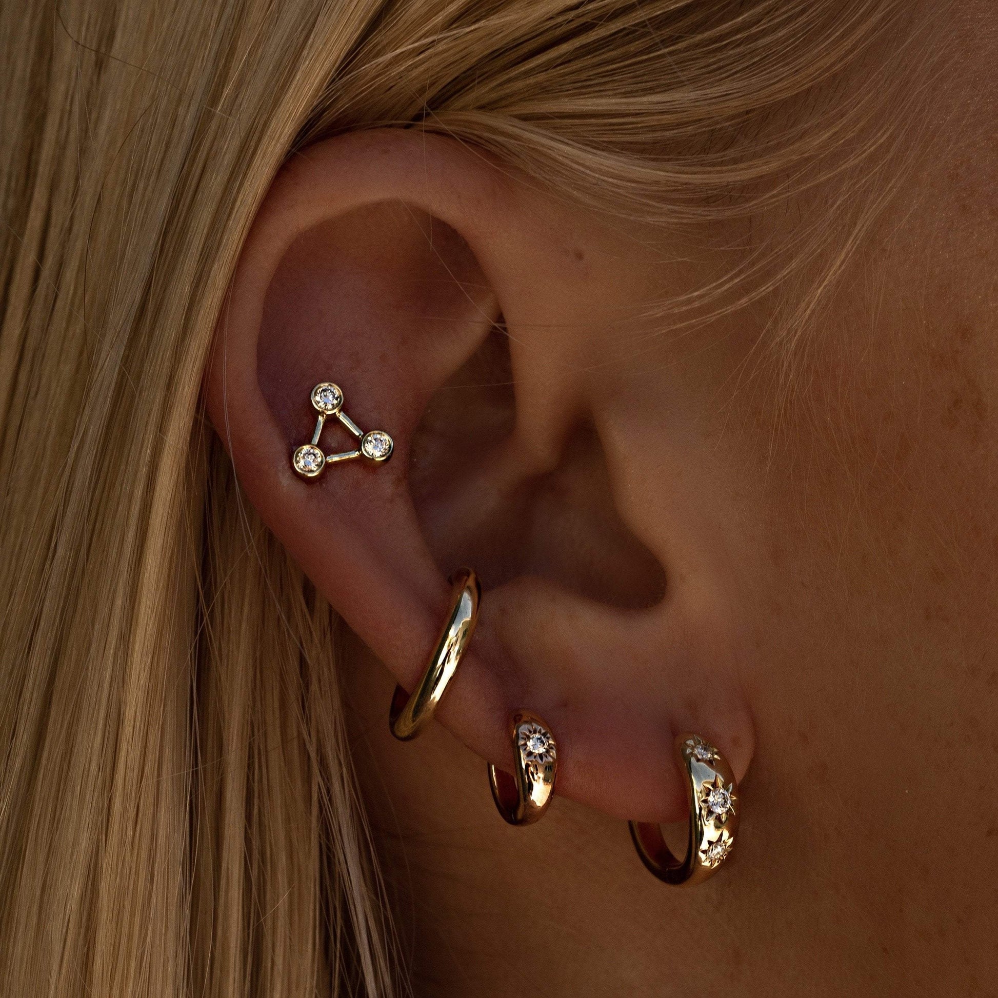 Single Star Set Rounded Diamond Huggies    by Logan Hollowell Jewelry