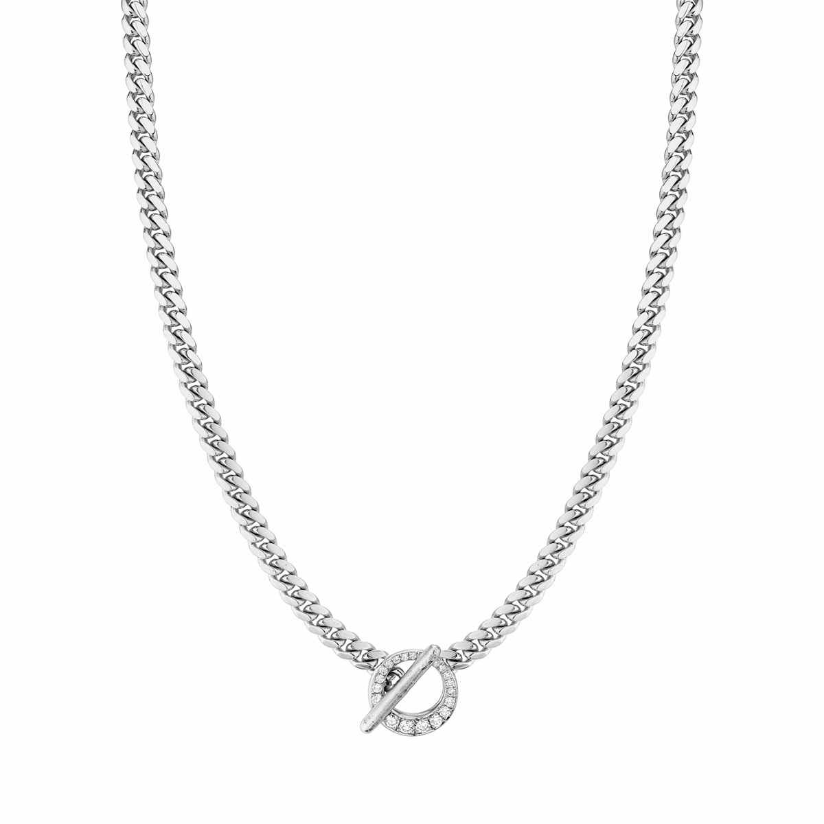 Queen Cuban Choker with Pavé Diamond Unity Toggle White Gold 14"  by Logan Hollowell Jewelry