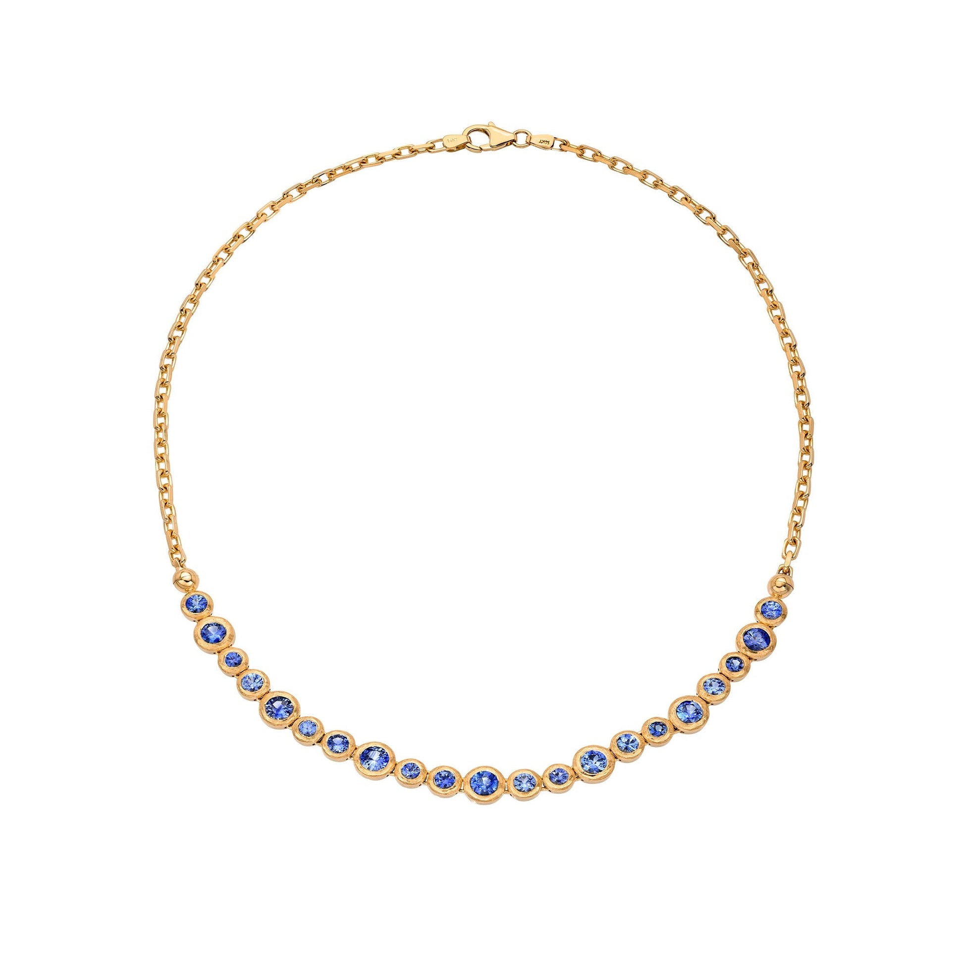 Blue Sapphire Bubble Link Necklace Rose Gold by Logan Hollowell Jewelry
