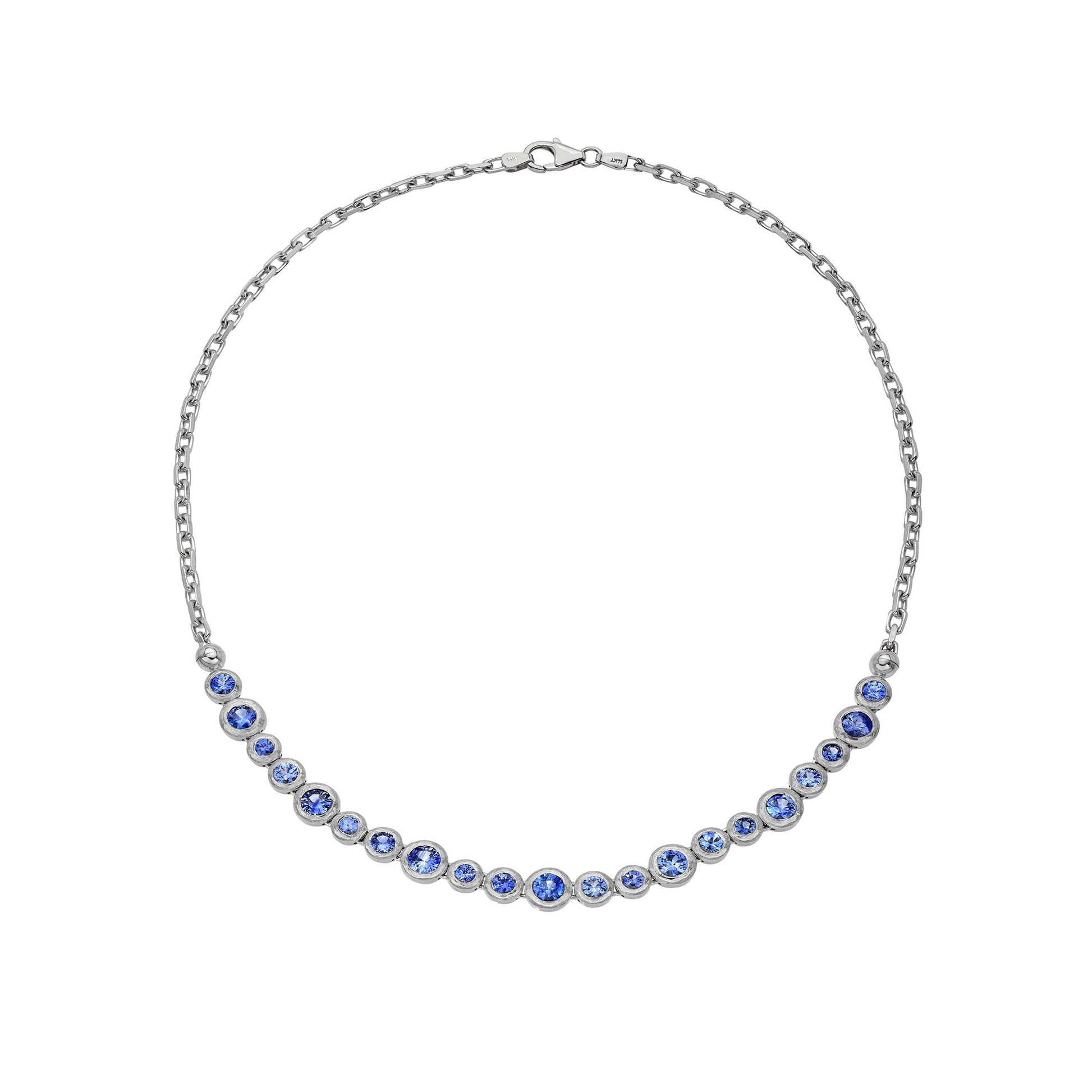 Blue Sapphire Bubble Link Necklace White Gold by Logan Hollowell Jewelry