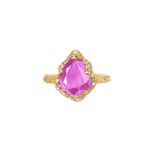 Baby Queen Water Drop Pink Sapphire Ring with Sprinkled Diamonds Yellow Gold 3  by Logan Hollowell Jewelry
