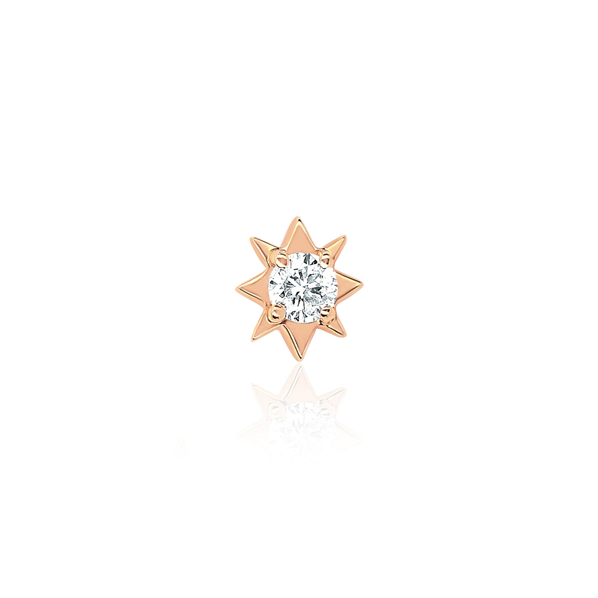 Mini North Star Diamond Studs Rose Gold Single  by Logan Hollowell Jewelry