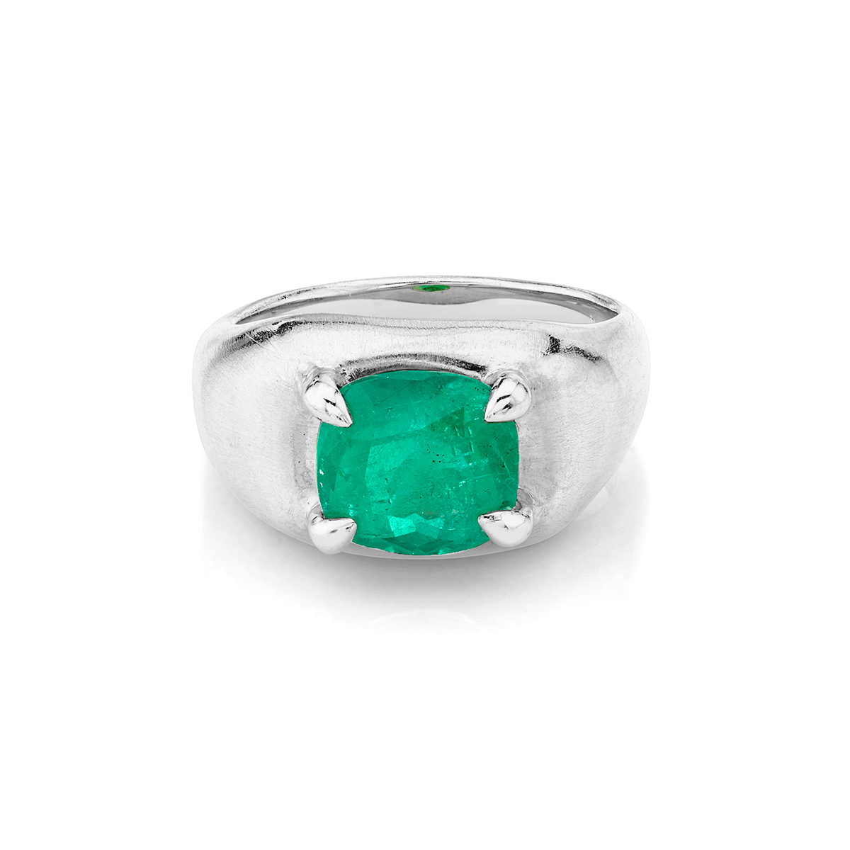 Oracle Ring with Emerald Center White Gold 5 by Logan Hollowell Jewelry