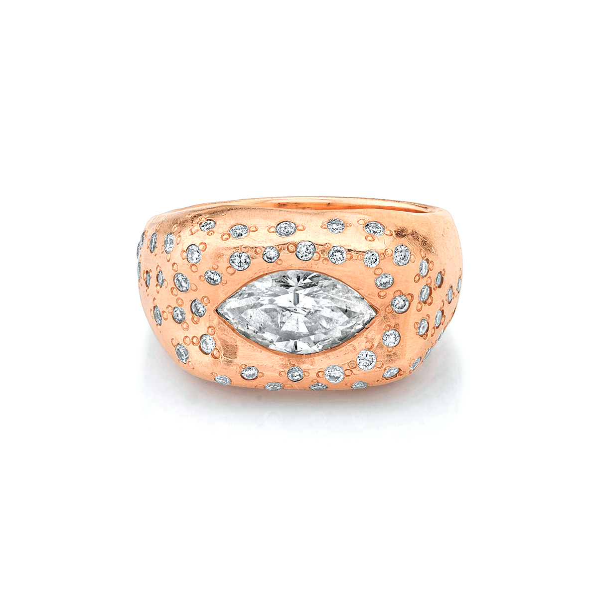 Pavé Diamond Oracle Ring with Angel Eye Diamond Center Rose Gold 2.5  by Logan Hollowell Jewelry