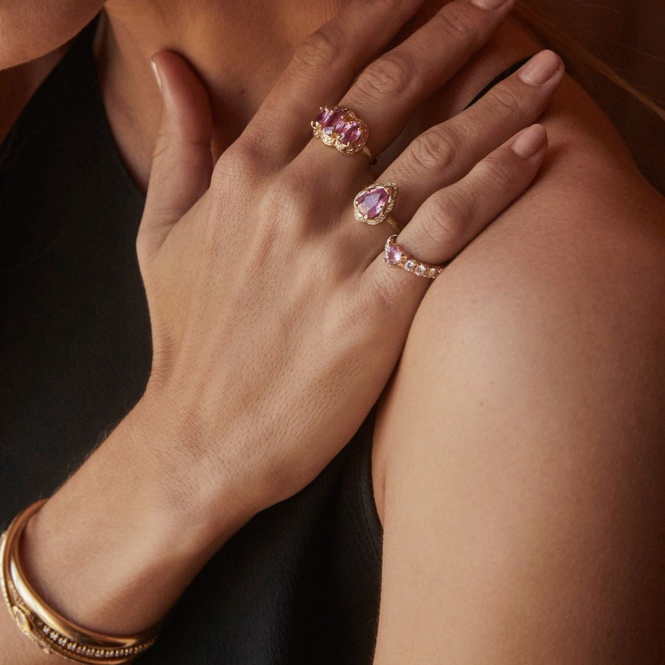Baby Queen Water Drop Pink Sapphire Ring with Full Pavé Halo    by Logan Hollowell Jewelry