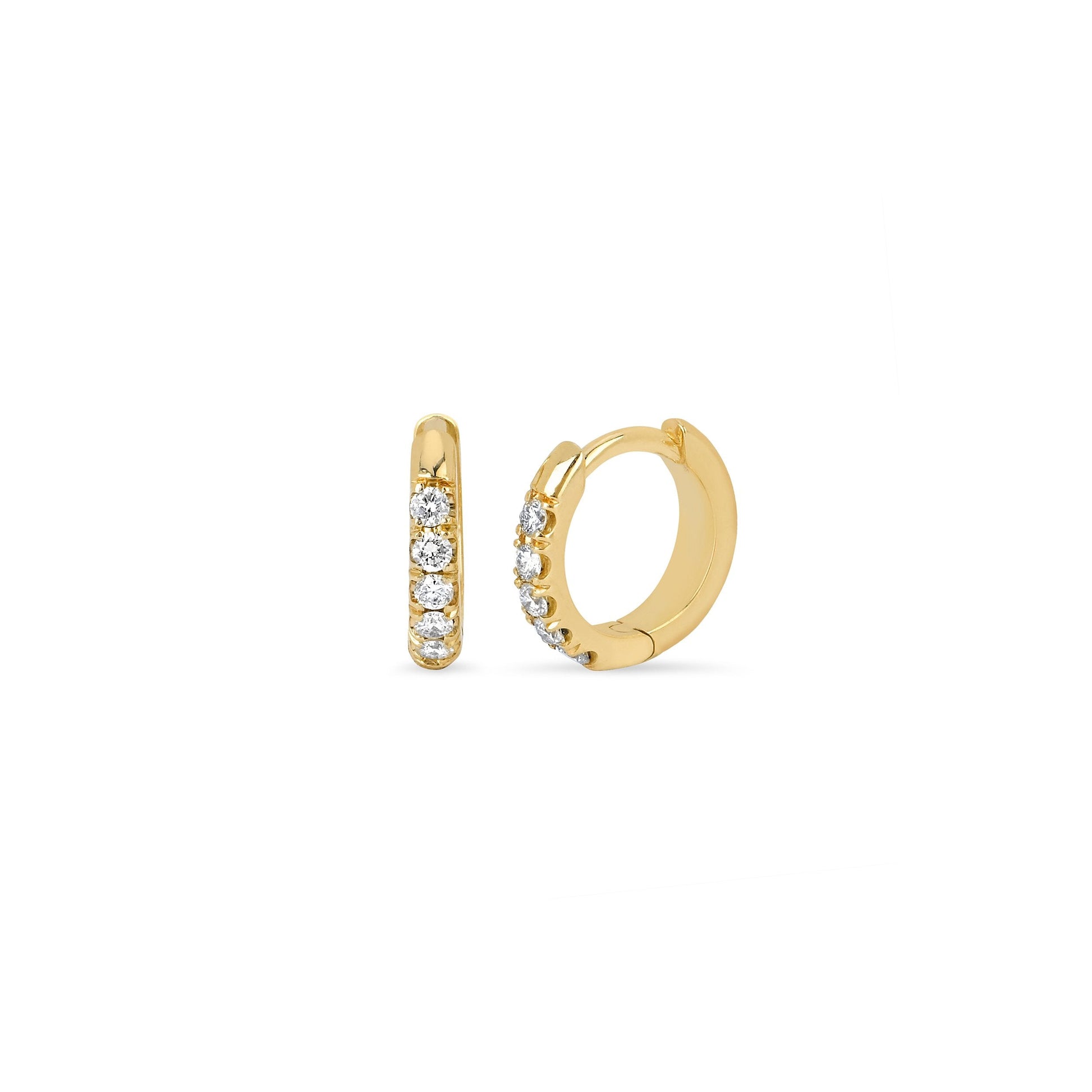 Diamond Mini Goddess Hoops Yellow Gold Pair  by Logan Hollowell Jewelry
