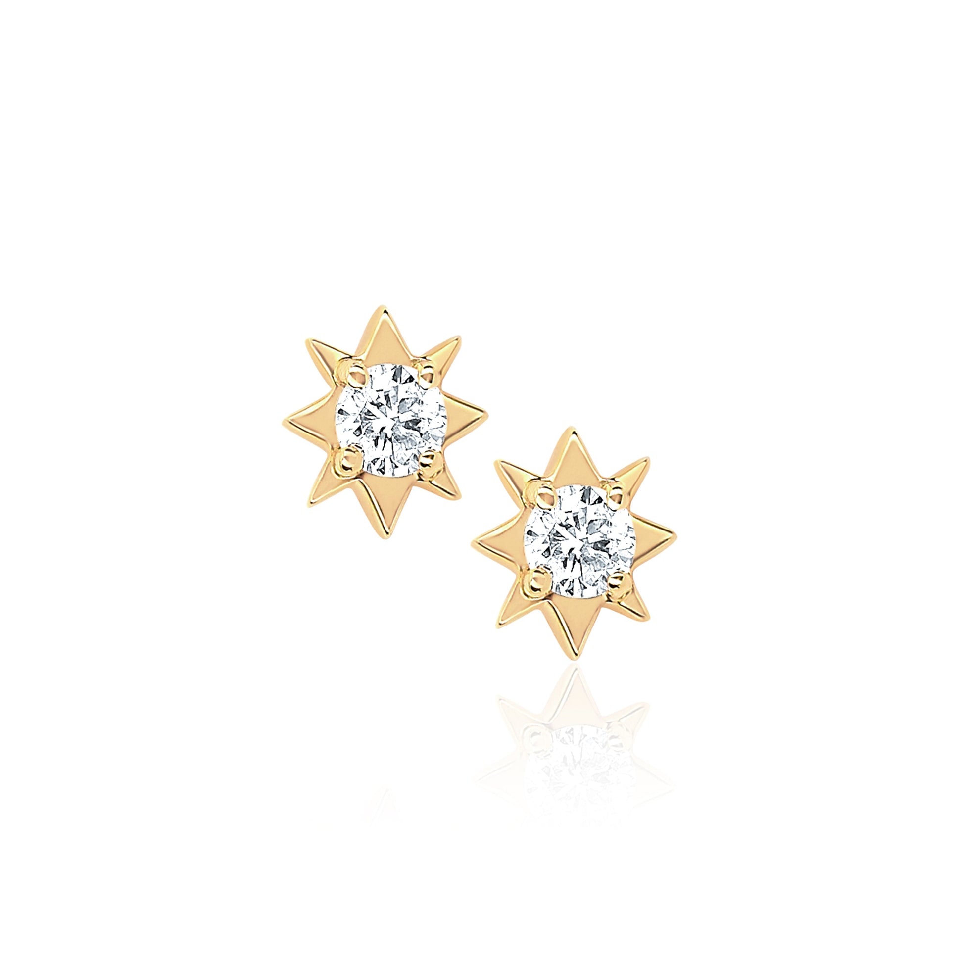 Mini North Star Diamond Studs | Ready to Ship Yellow Gold Pair by Logan Hollowell Jewelry