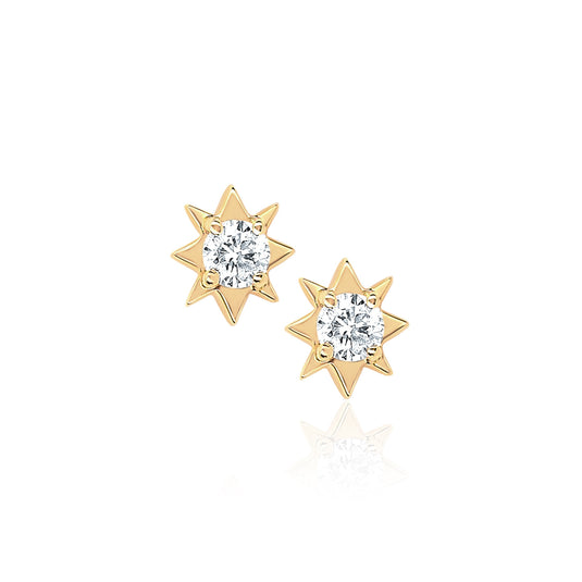 Mini North Star Diamond Studs | Ready to Ship Yellow Gold Pair by Logan Hollowell Jewelry